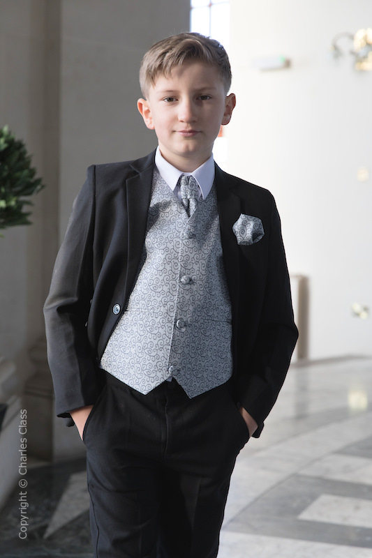 Boys Black & Grey Scroll Jacket Suit - Roland